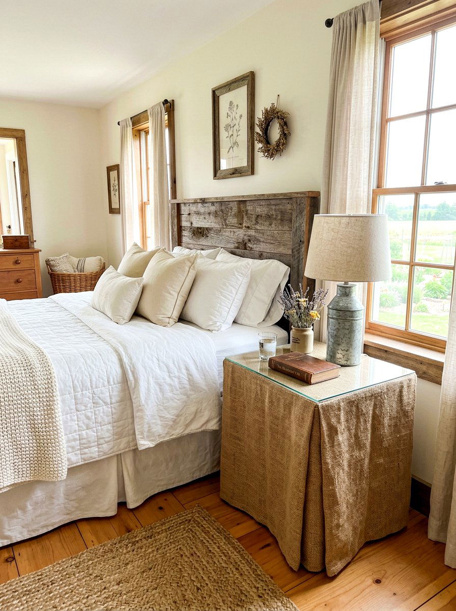 Textured Burlap Skirted Table - 30 skirted nightstand ideas