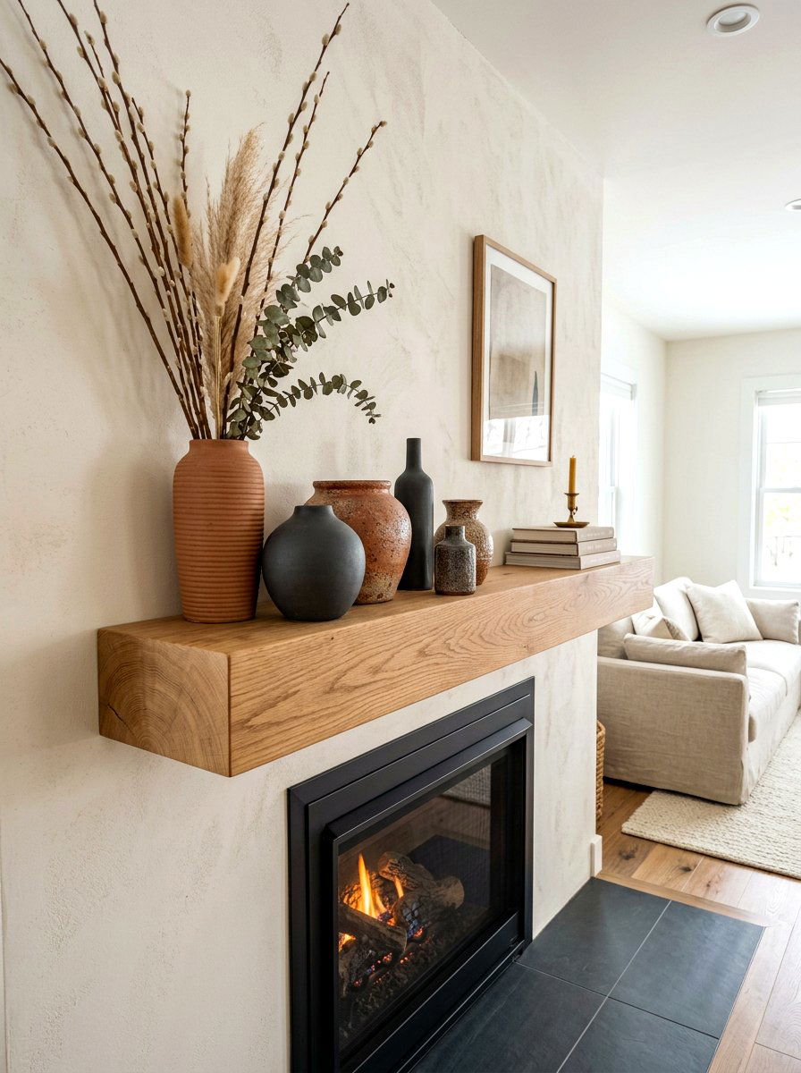 Textured Ceramic Vase Collection - 30 fall mantel layering ideas