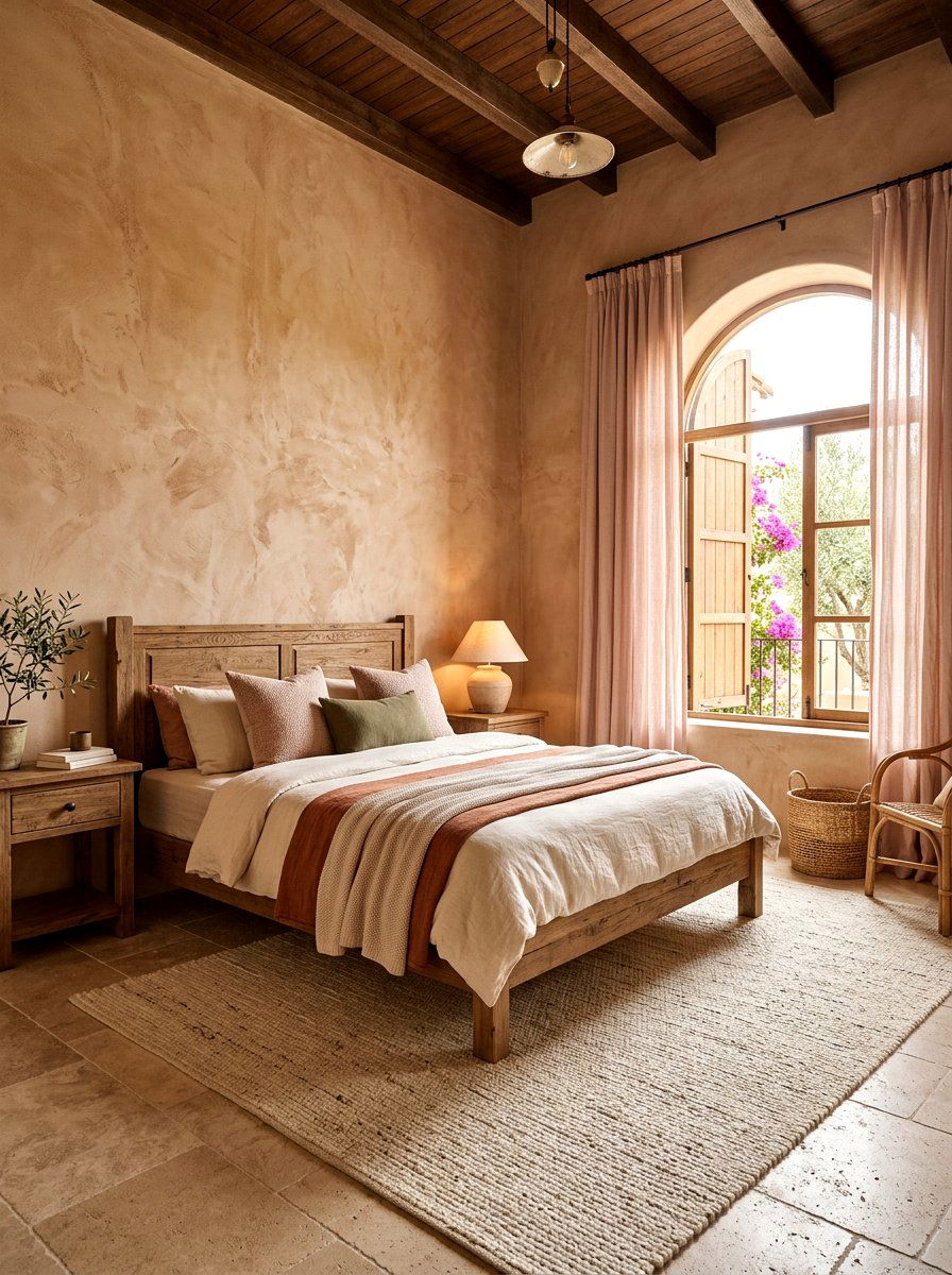 Textured Clay Plaster - 30 clay and blush bedroom ideas
