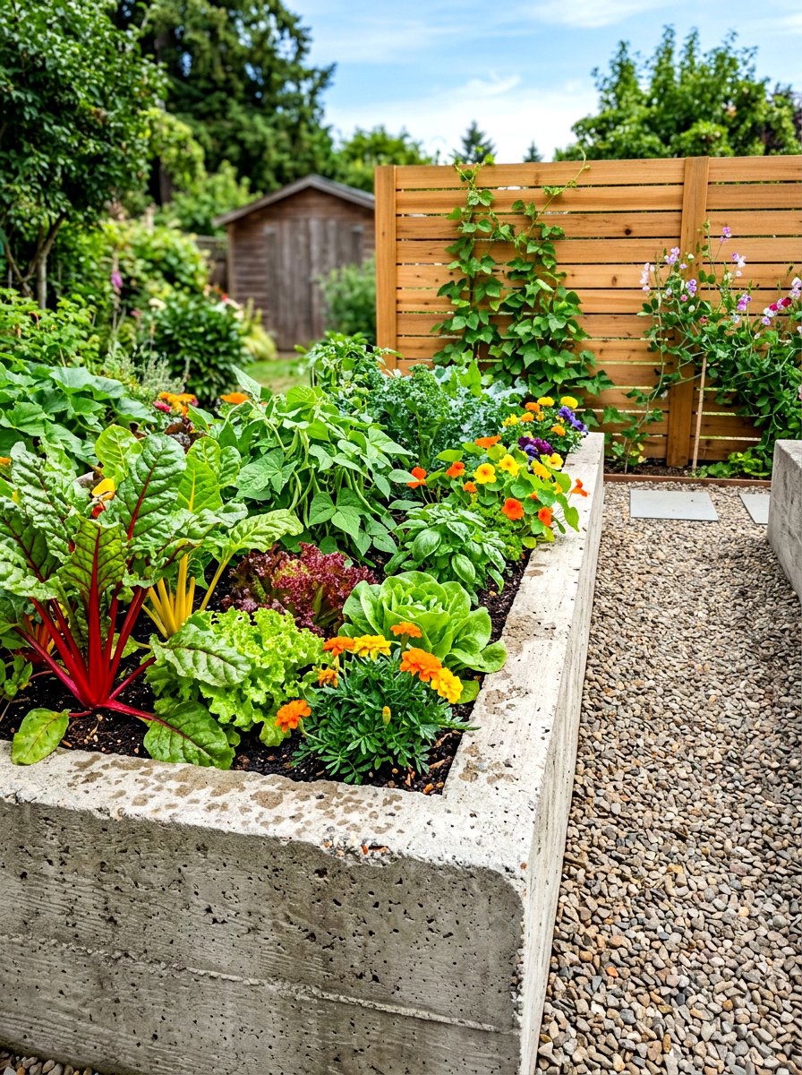 Textured Concrete Garden Bed - 30 concrete planter ideas