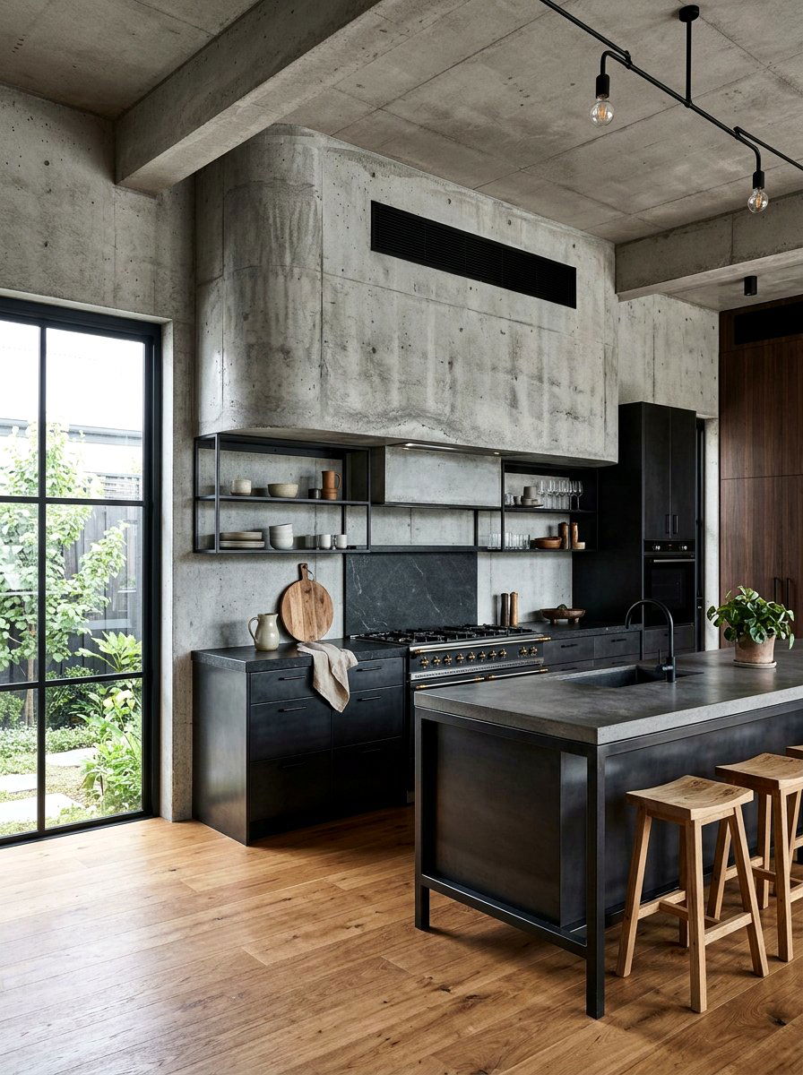Textured Concrete Rounded Hood - 30 rounded kitchen hood ideas
