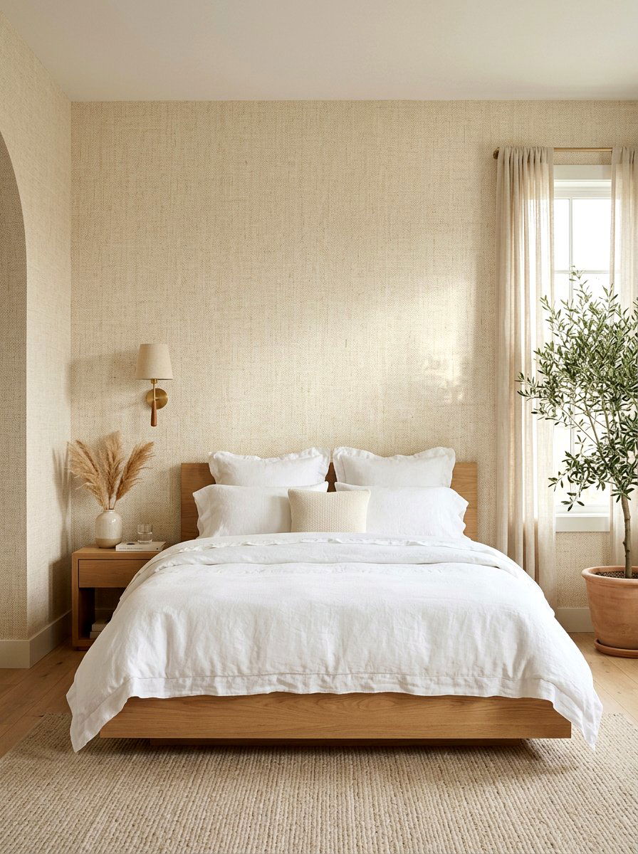 Textured Cream Area Wallpaper - 30 low stimulation bedroom decor ideas