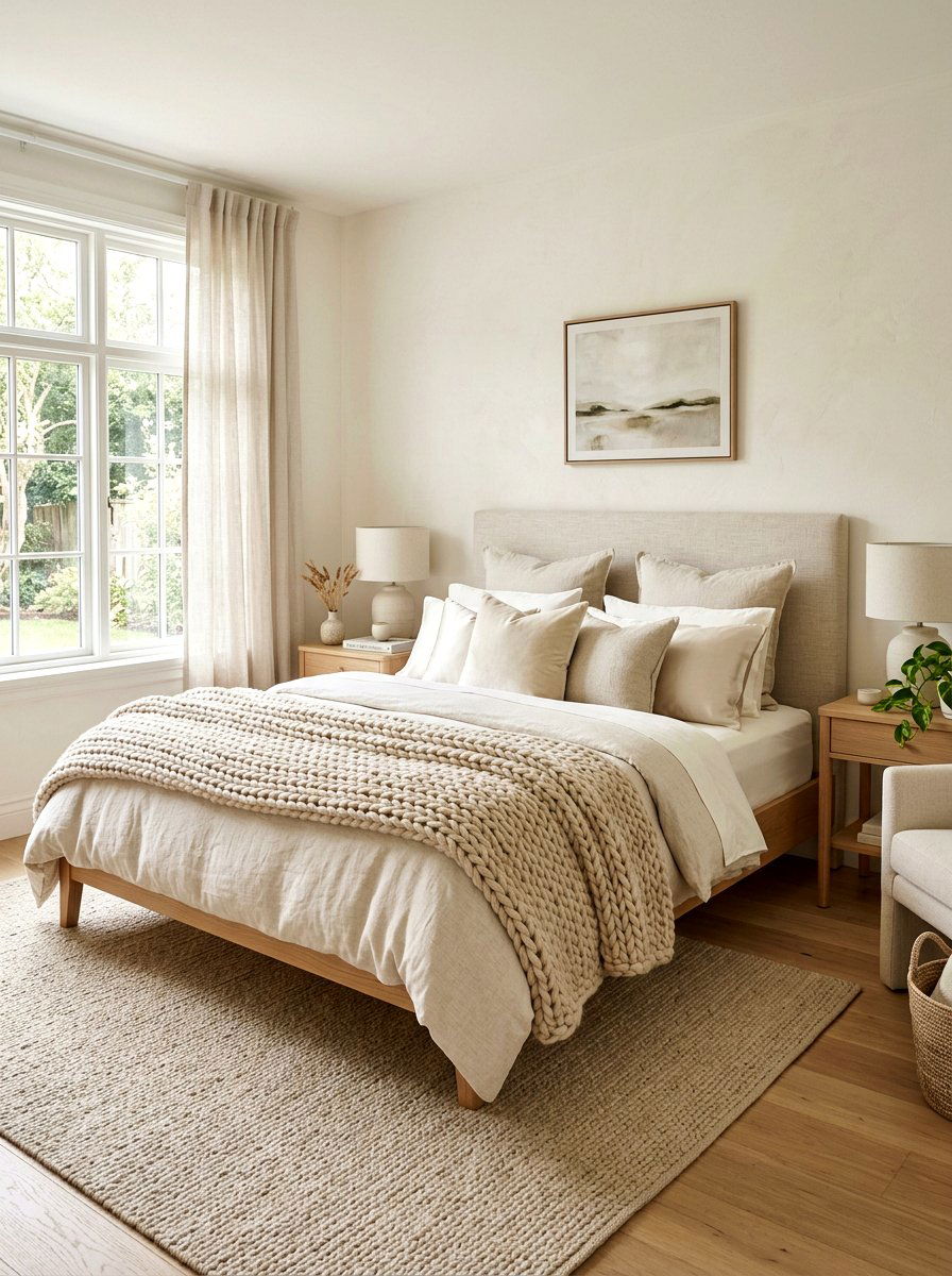 Textured Cream Bedding - 30 cream and beige bedroom ideas