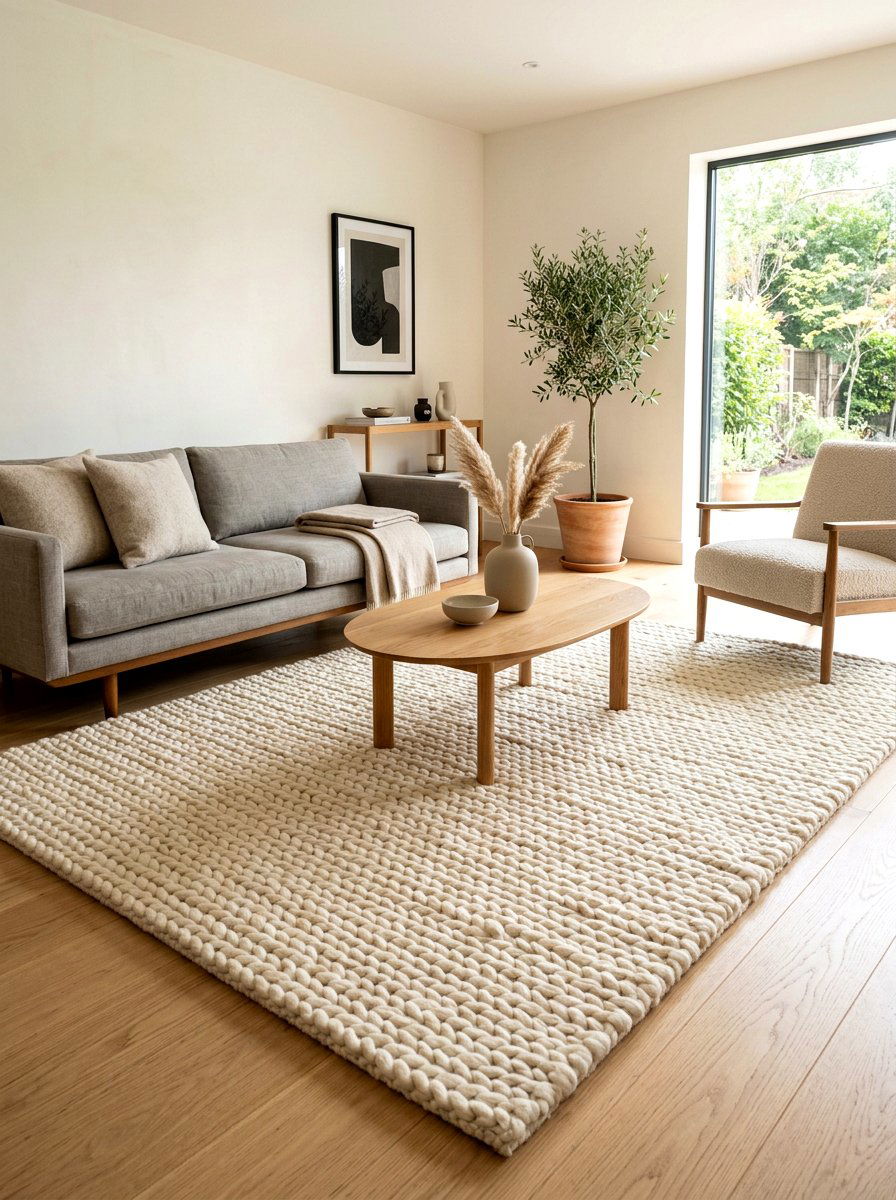 Textured Cream Rug - 30 warm minimalist home ideas