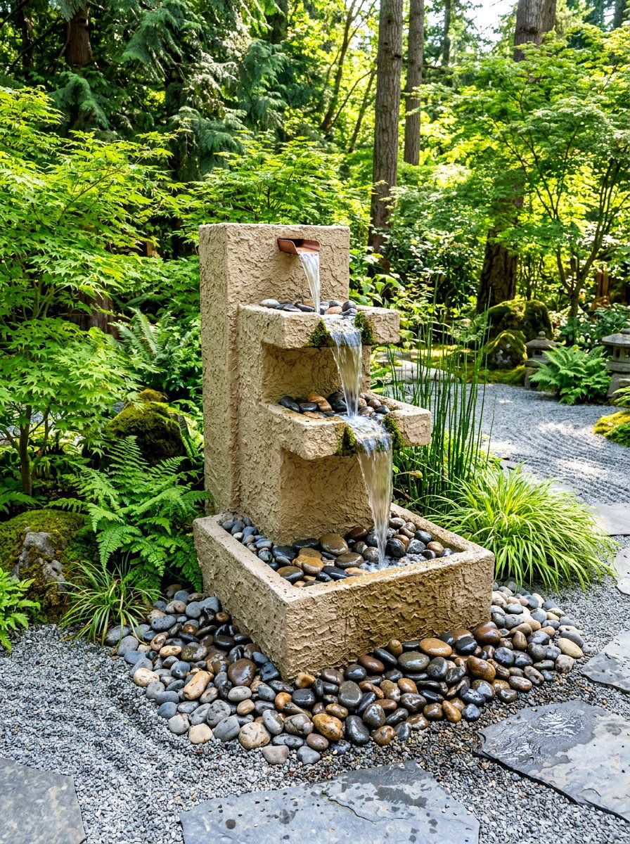 Textured Dash Stucco Water Fountain - 30 textured stucco backyard ideas