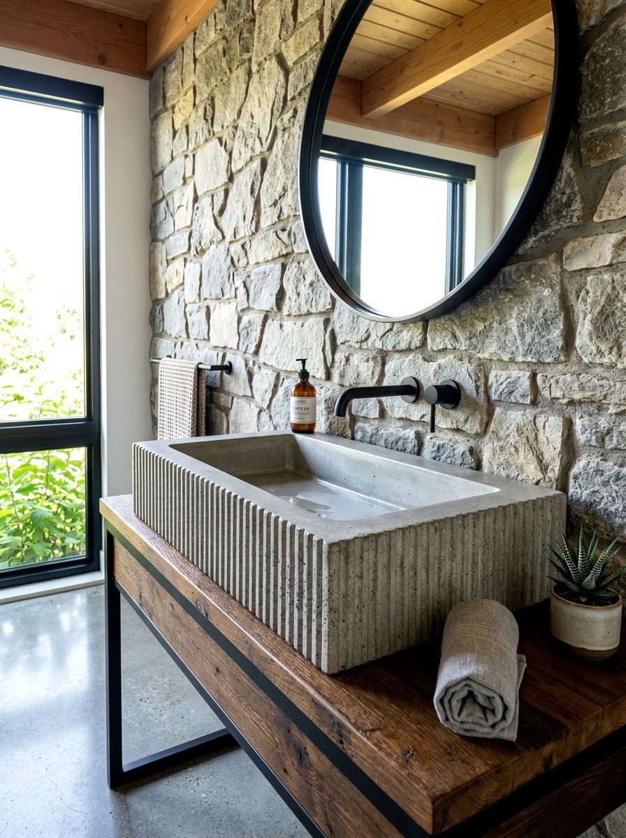 Textured Exterior Concrete Sink - 30 concrete sink bathroom ideas