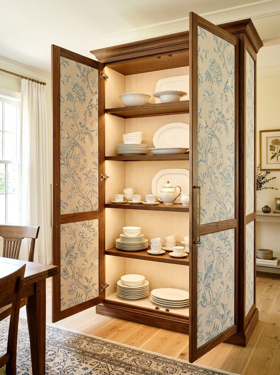 Textured Fabric Panel - 30 glass cabinet decor ideas