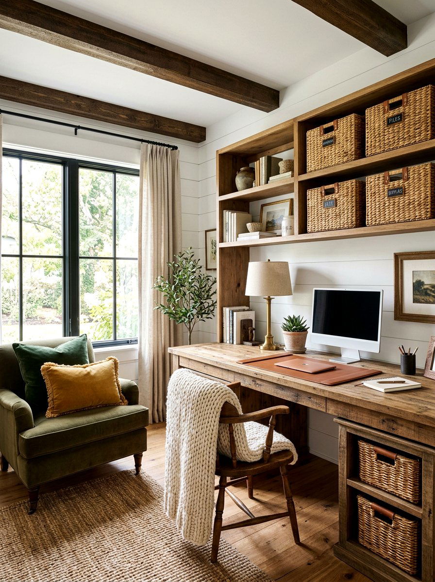 Textured Farmhouse Office - 30 farmhouse home office ideas
