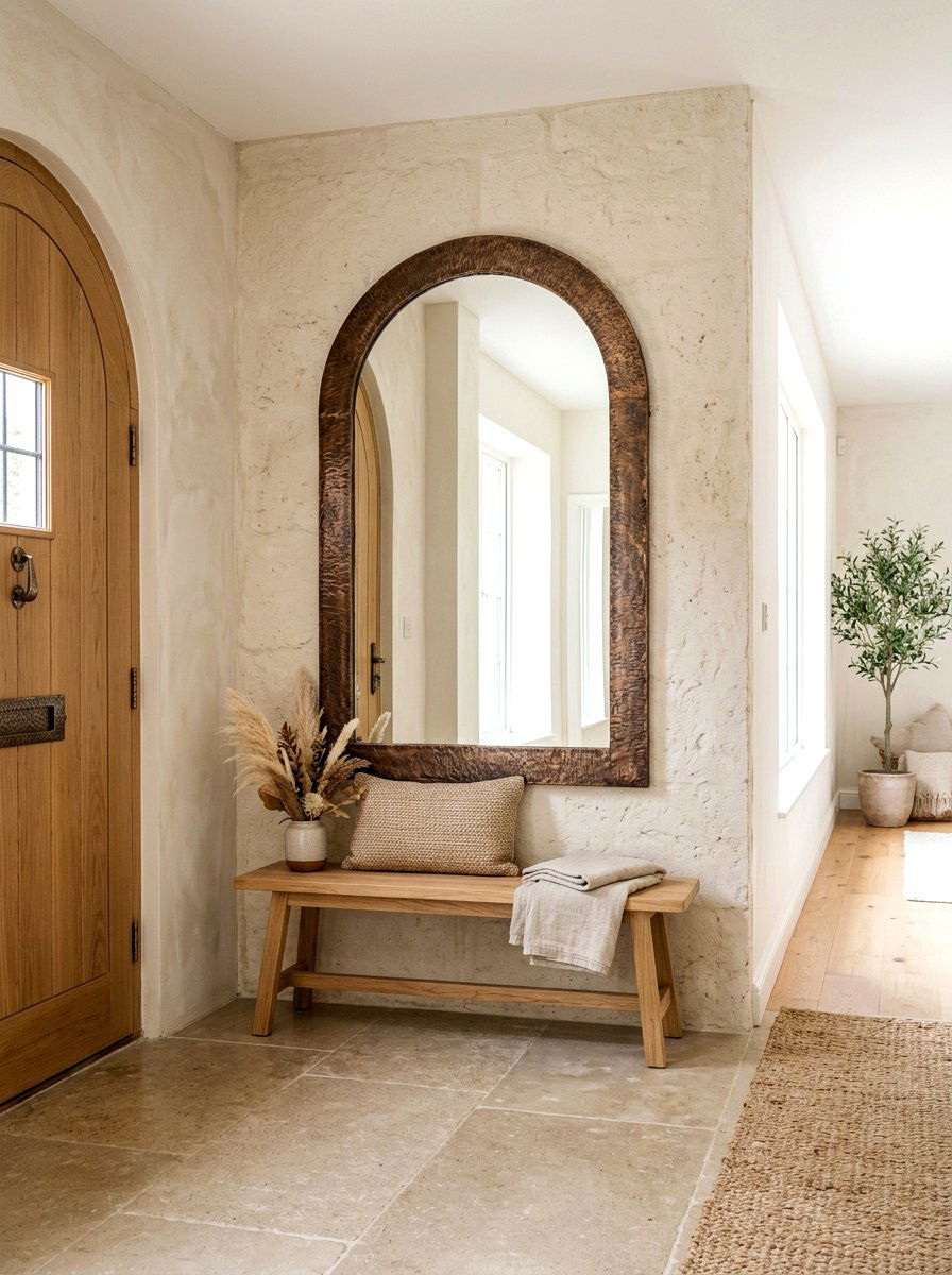 Textured Frame Arched Mirror Entryway - 30 arched foyer mirror ideas