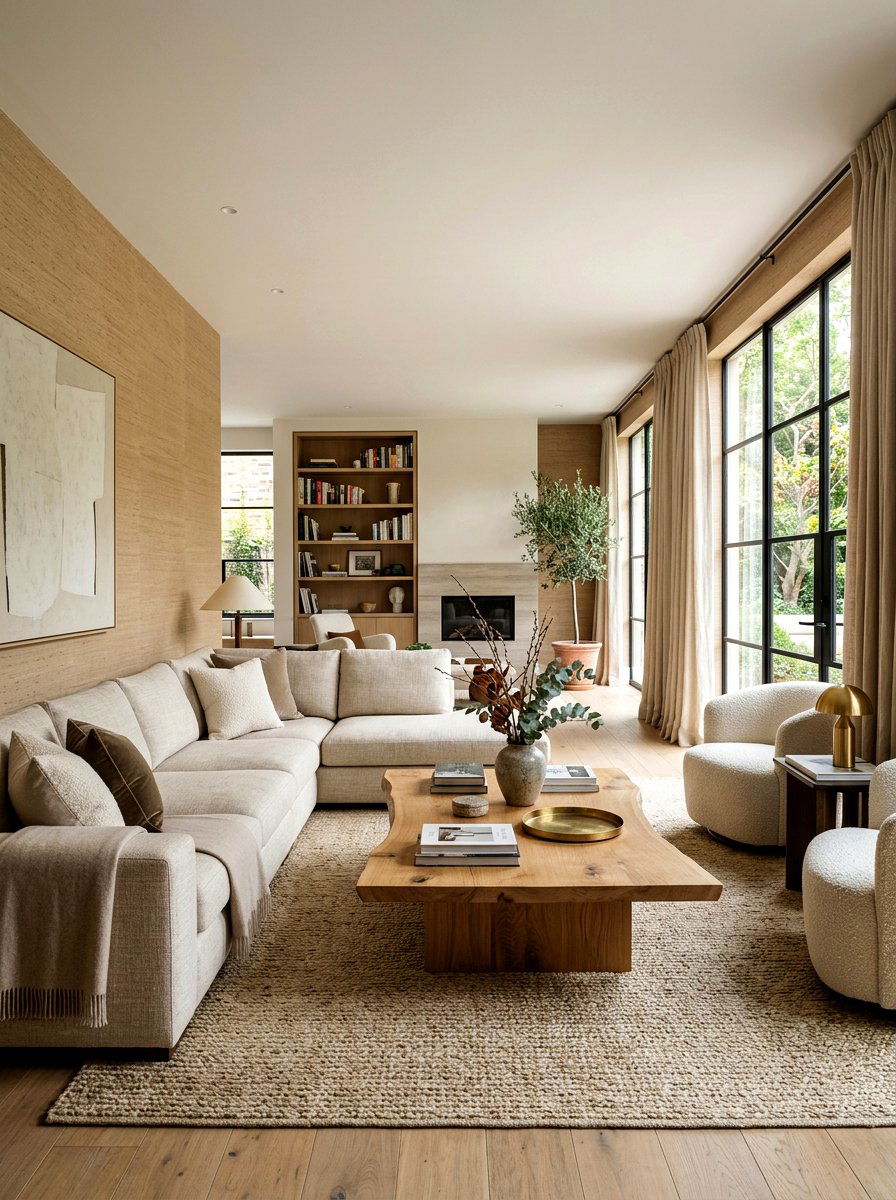 Textured Grasscloth Living Room - 30 wallpaper decor ideas