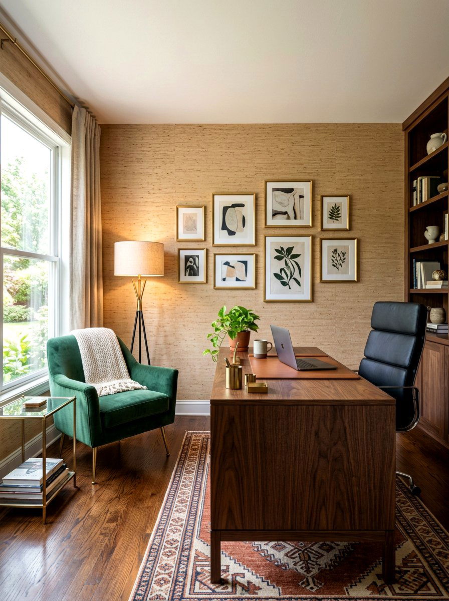 Textured Grasscloth Wallpaper - 30 office wallpaper ideas