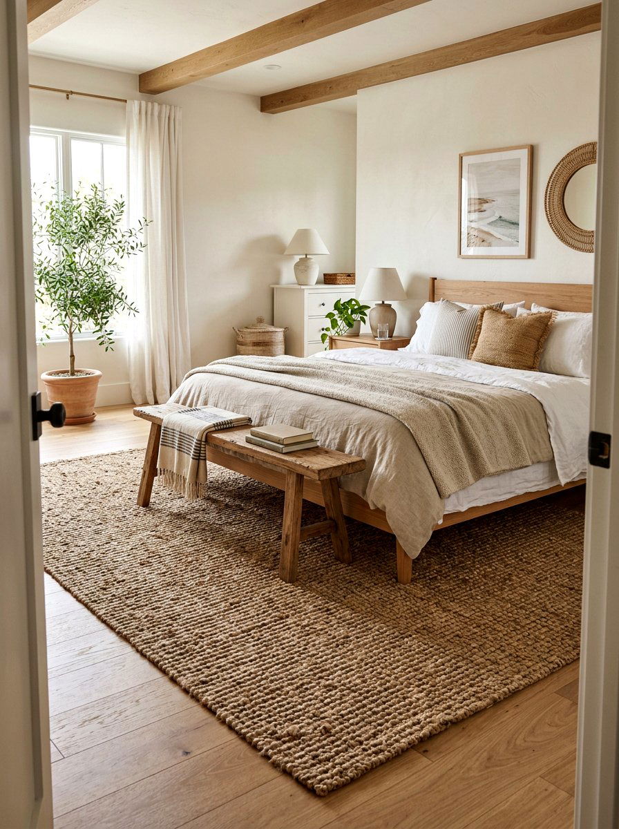 Textured Jute Rug Bedroom - 30 California casual bedroom ideas