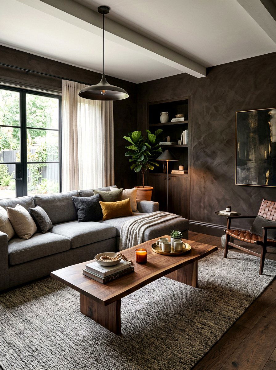 Textured Limewash Moody Lounge - 30 moody lounge room ideas