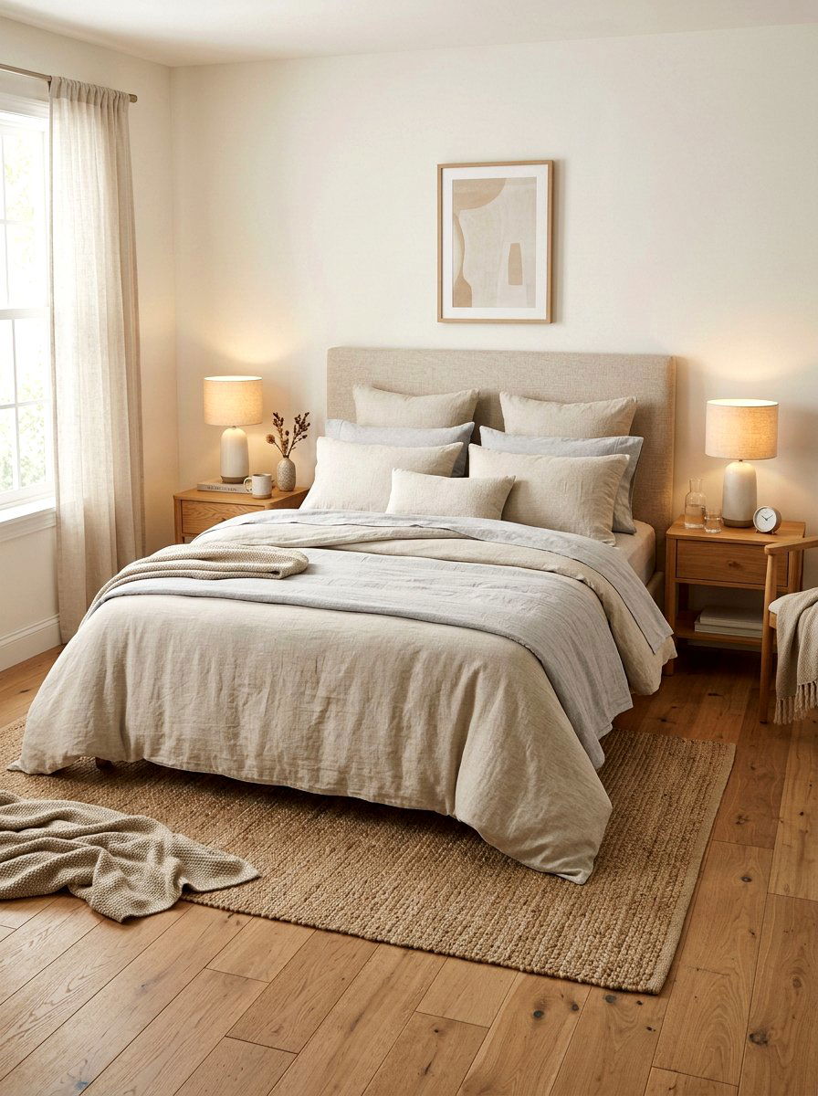 Textured Linen Bedding - 30 low stimulation bedroom ideas