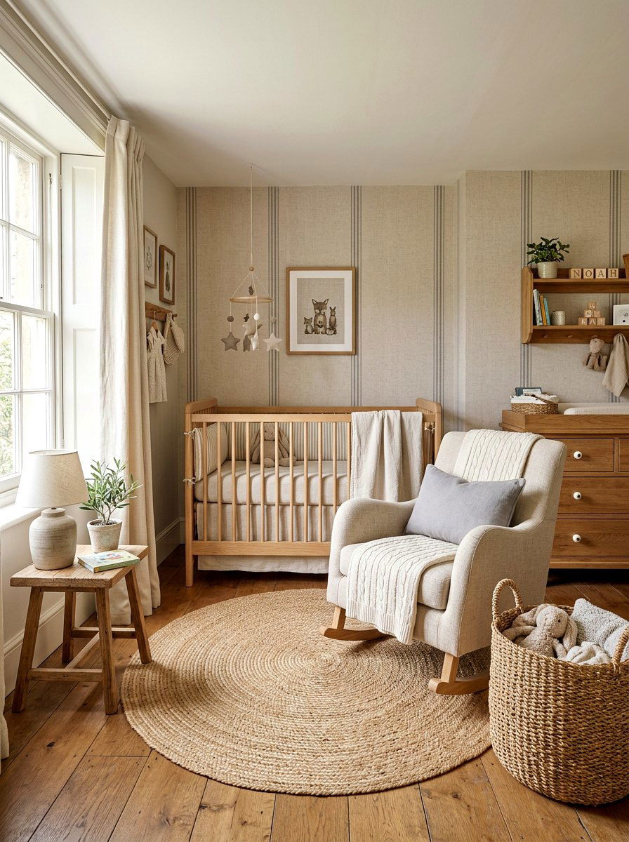 Textured Linen Stripe Nursery - 30 stripe nursery wallpaper ideas