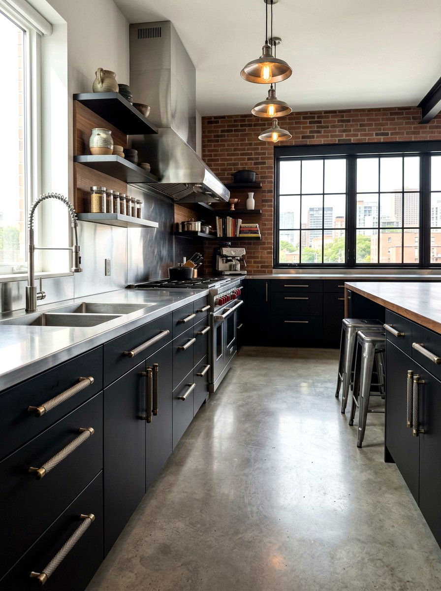 Textured Metal Long Pulls Kitchen - 30 long pull cabinet ideas