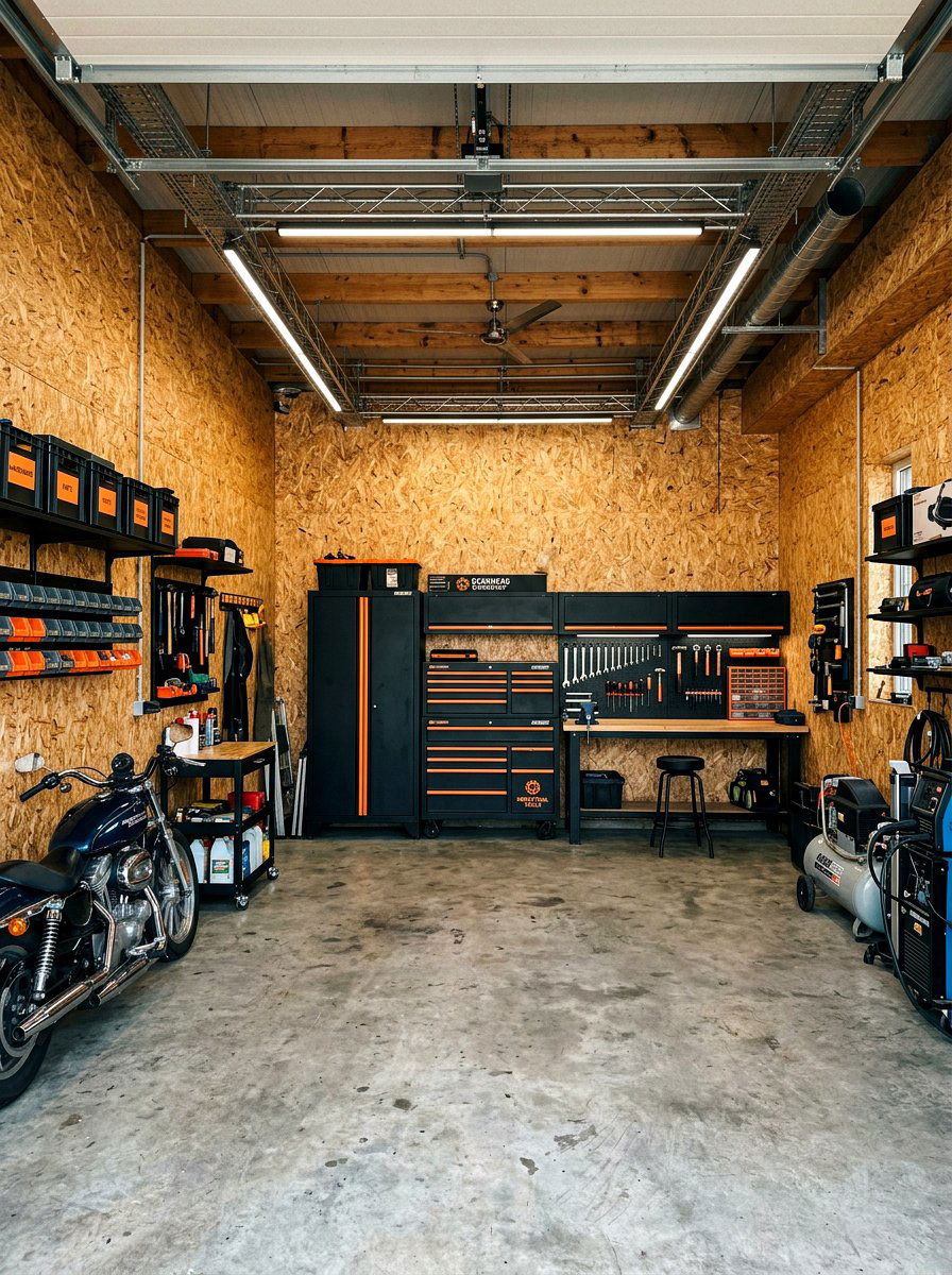 Textured OSB Board Walls - 30 garage wall panel ideas