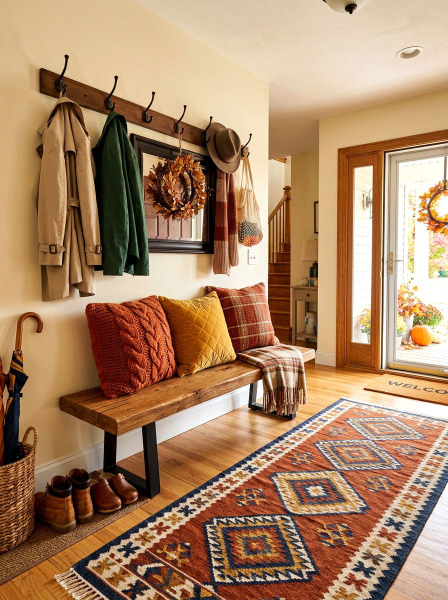 Textured Pillow Bench - 30 fall entryway decor ideas