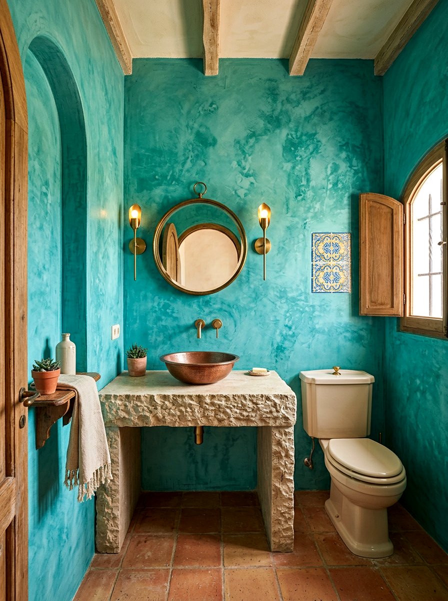 Textured Plaster Finish - 30 deep teal powder room ideas