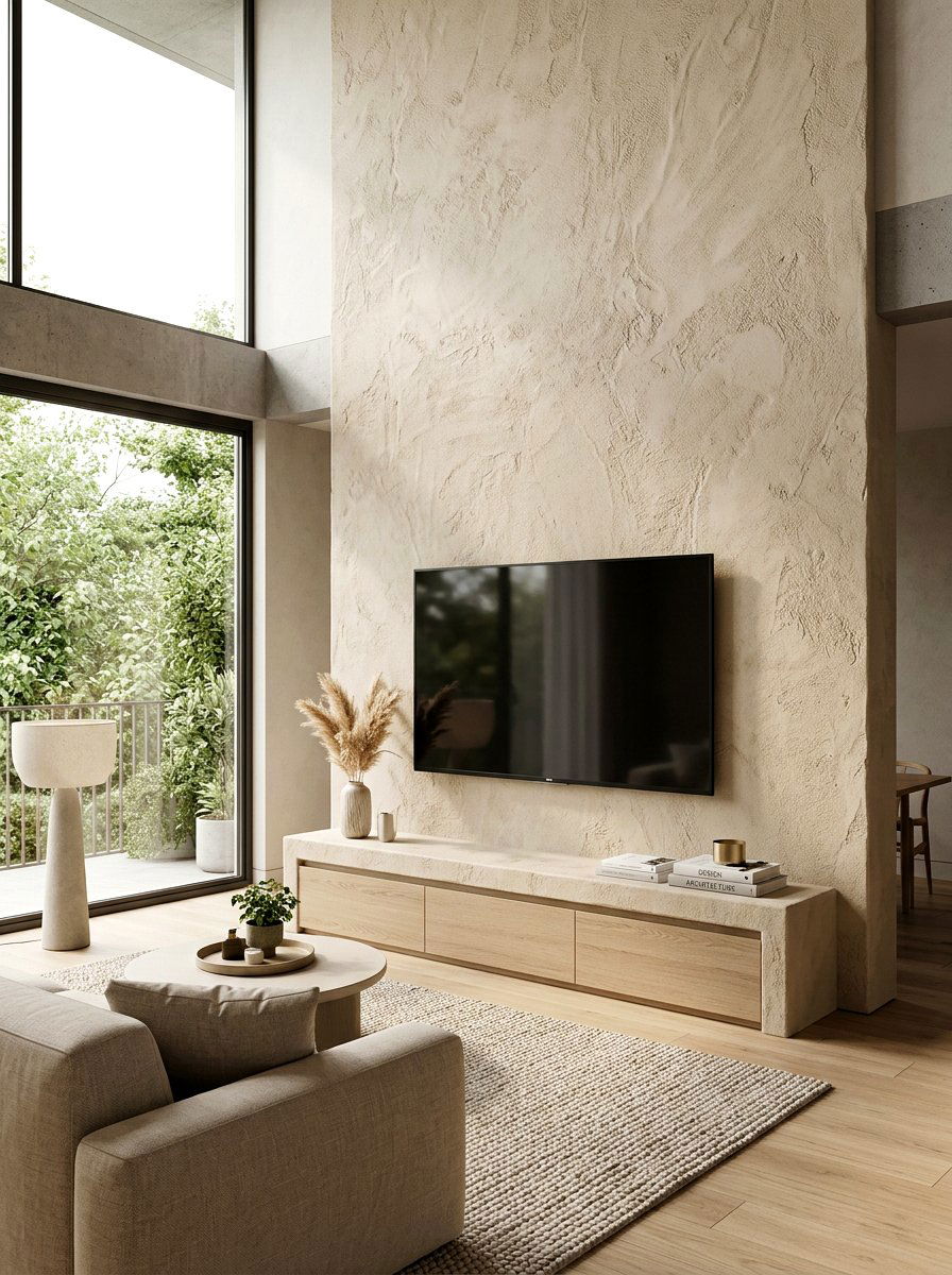 Textured Plaster TV Backdrop - 30 TV over console ideas