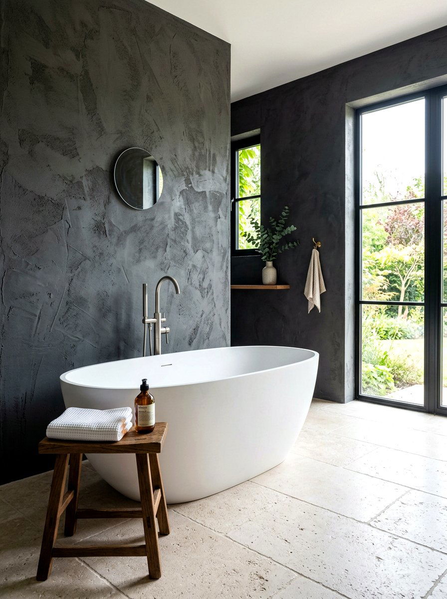 Textured Plaster Wall Bathroom - 30 moody farmhouse bathroom ideas