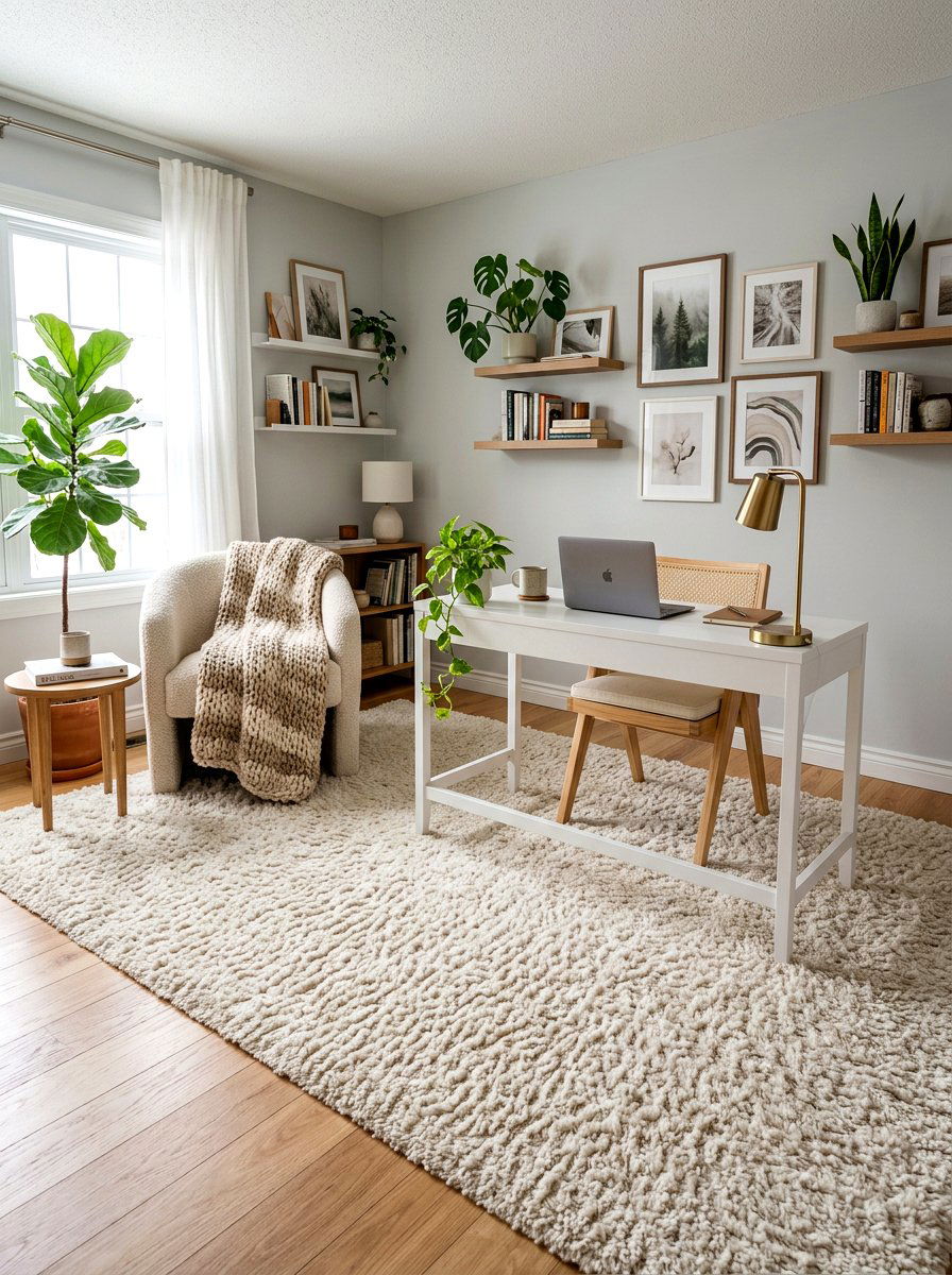 Textured Rug Home Office - 30 calm neutral office ideas