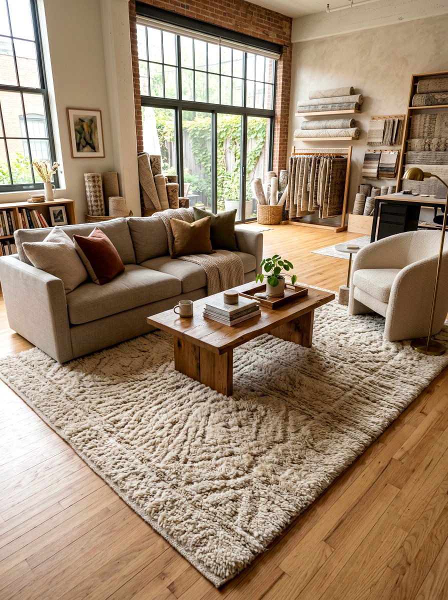 Textured Rug Studio Space - 30 editorial studio apartment ideas