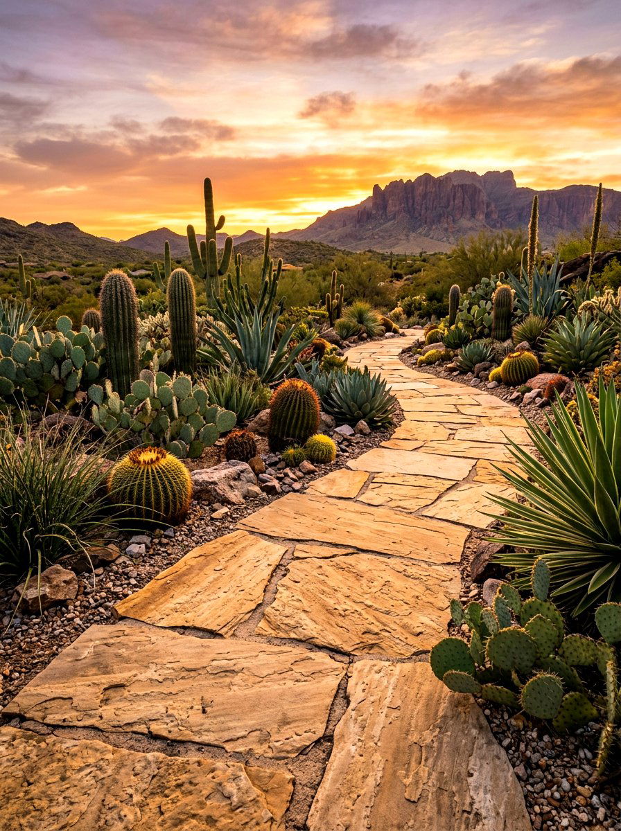 Textured Sandstone Path - 30 stepping stone backyard path ideas