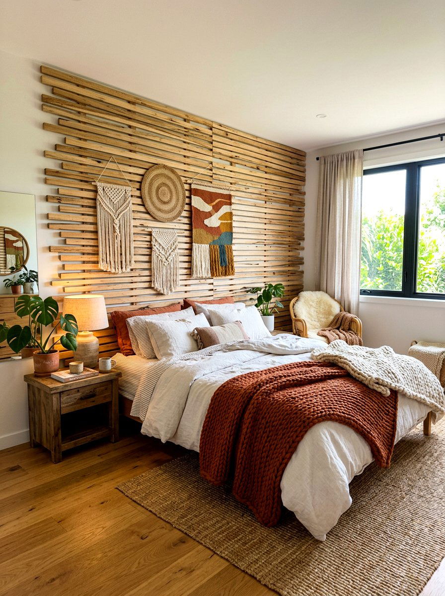 Textured Slat Wall Bedroom - 30 slat wall headboard ideas