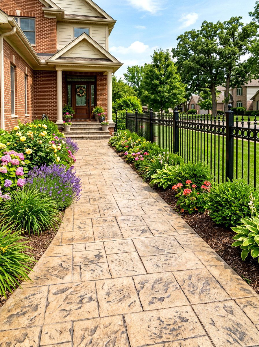 Textured Stamped Concrete - 30 stepping pad lawn ideas
