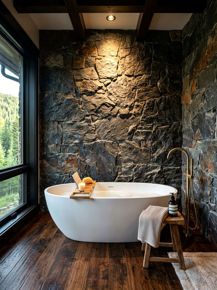 Textured Stone Bathroom Wall - 30 low light bathroom mood ideas