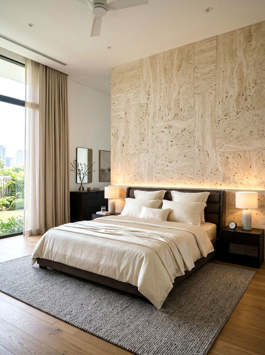 Textured Stone Wall Headboard - 30 oversized headboard ideas