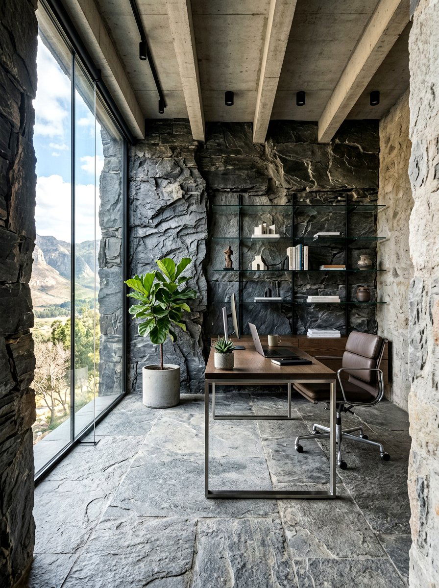 Textured Stone Walls - 30 moody editor office ideas
