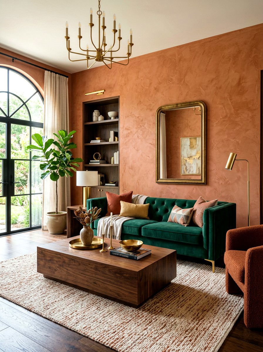 Textured Terracotta Plaster - 30 terracotta washed living room ideas