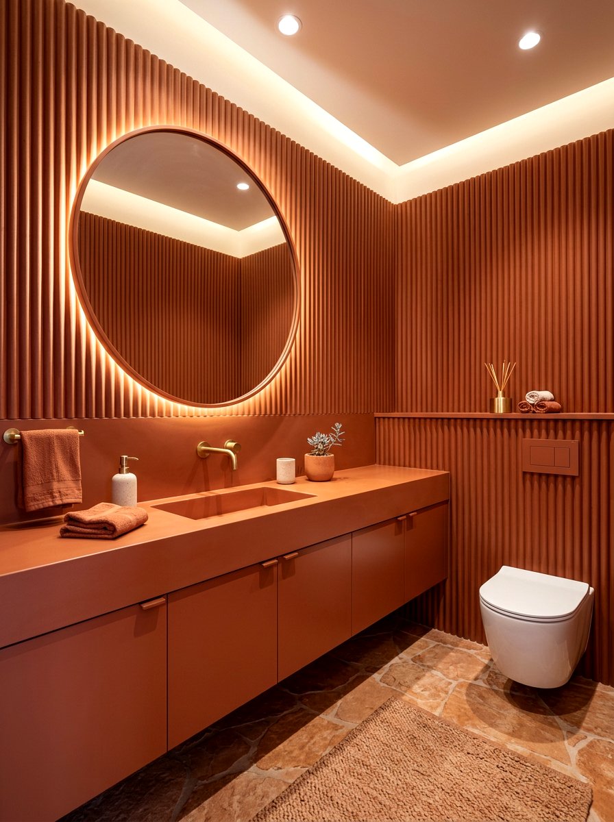 Textured Terracotta Powder Room - 30 terracotta powder room ideas