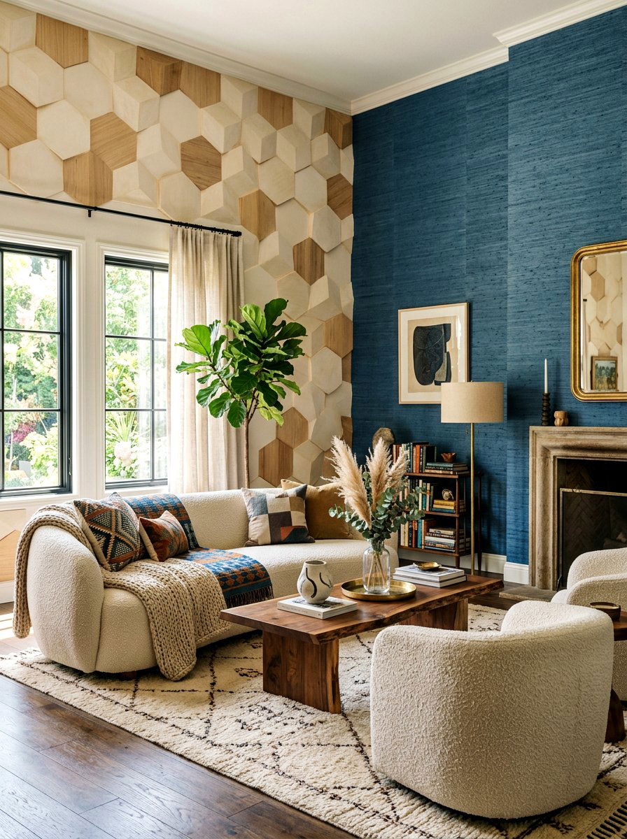 Textured Wall Living Room - 30 maximalist living room ideas