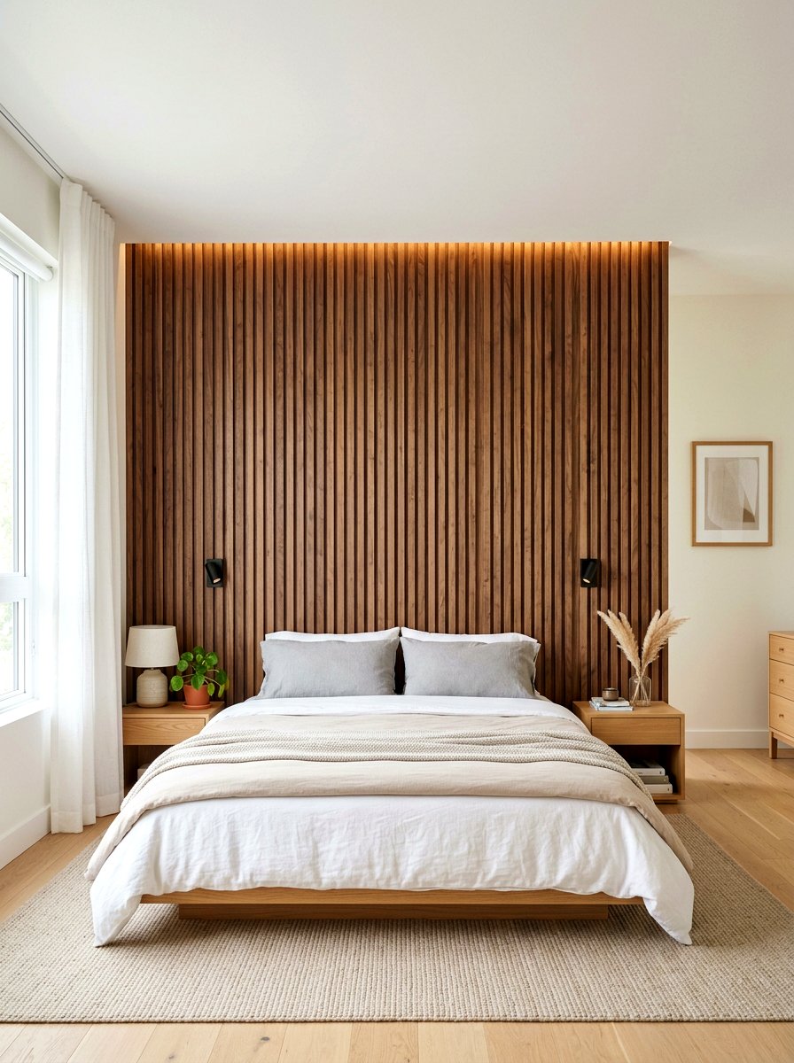 Textured Wall Panel - 30 sleep sanctuary bedroom ideas