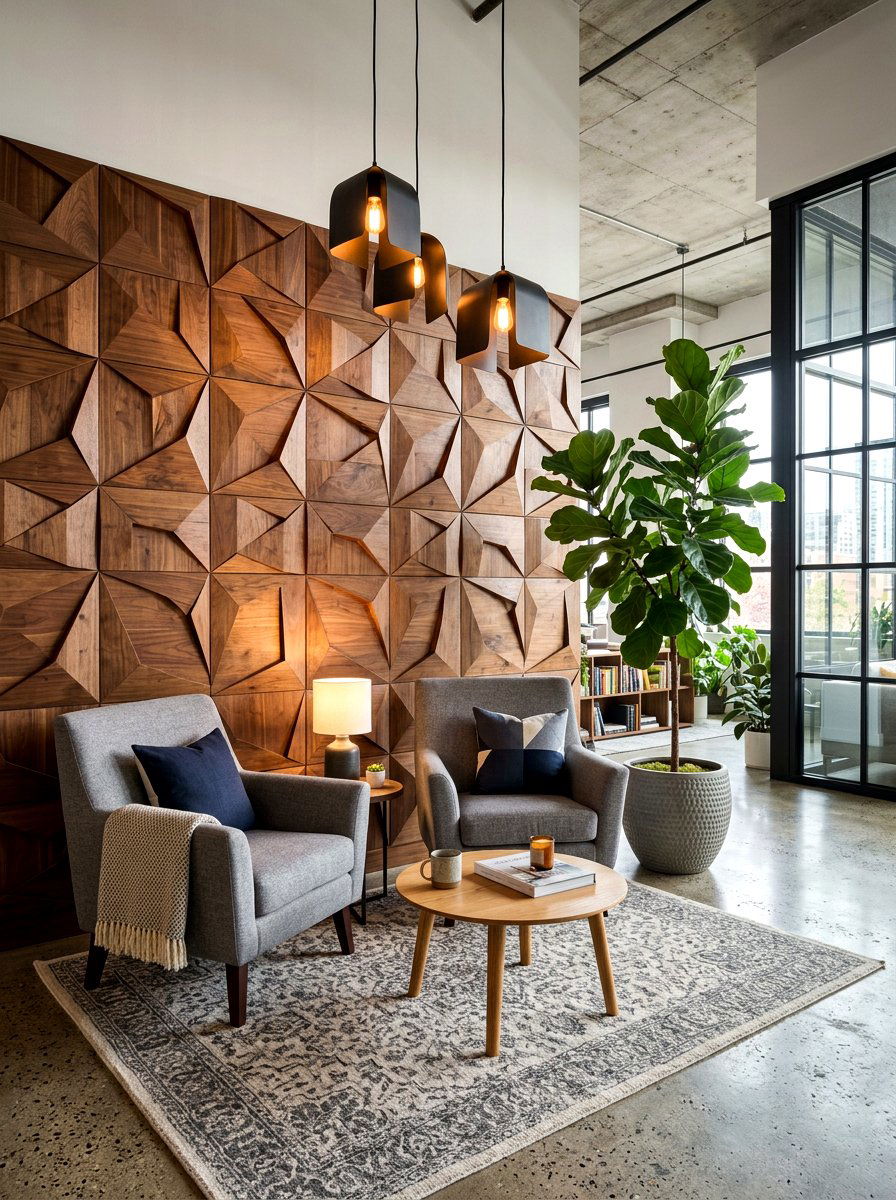 Textured Wall Sitting Area - 30 neutral home decor ideas