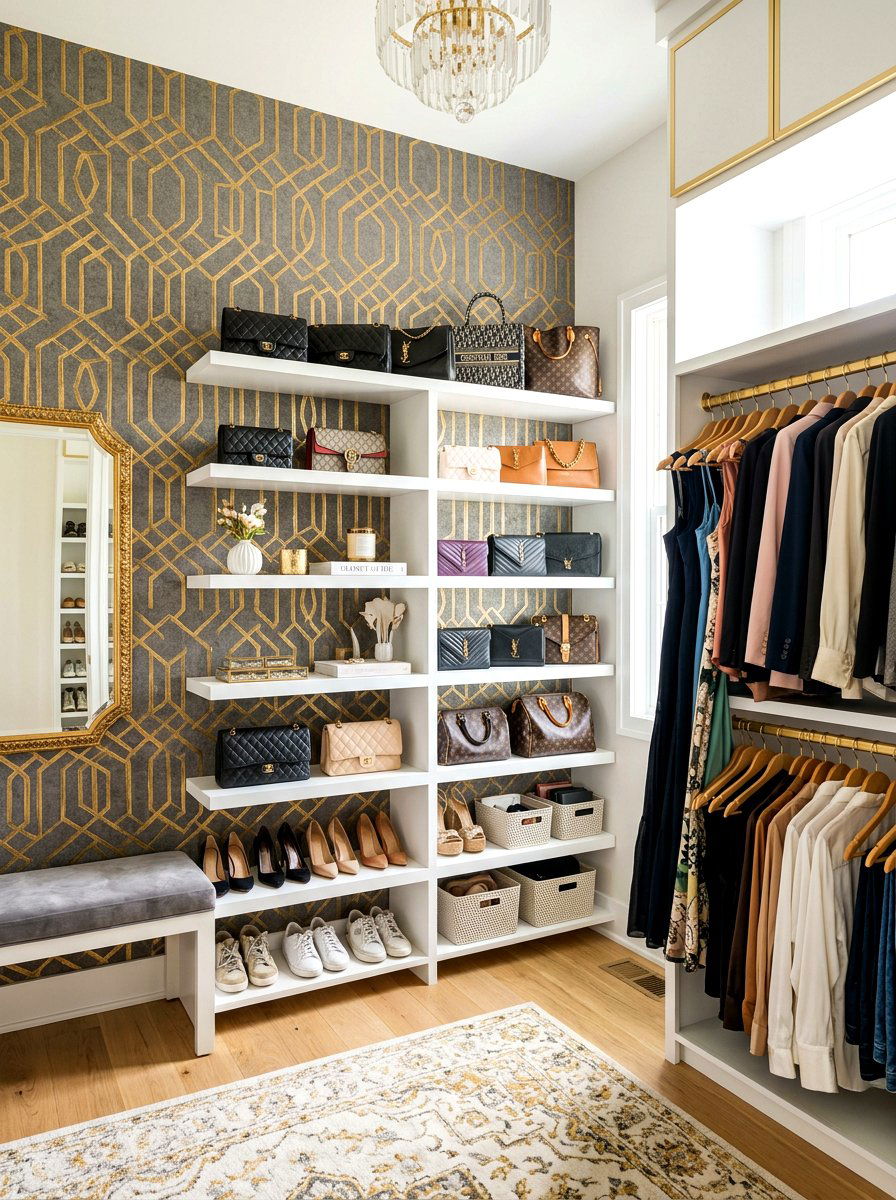 Textured Wallpaper Accent - 30 boutique closet ideas