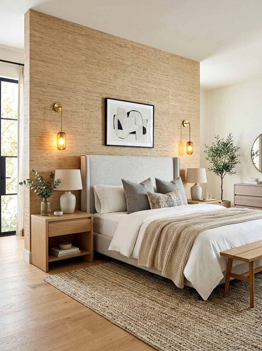Textured Wallpaper Accent - 30 cozy bedroom ideas