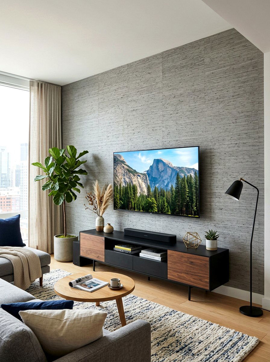 Textured Wallpaper Accent - 30 editorial apartment decor ideas