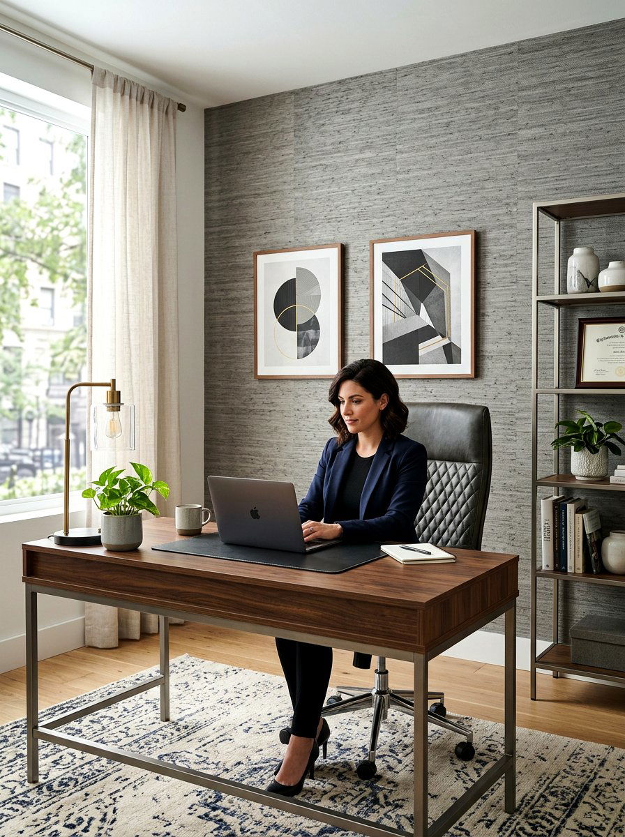 Textured Wallpaper Accent Wall Office - 30 luxury home office ideas