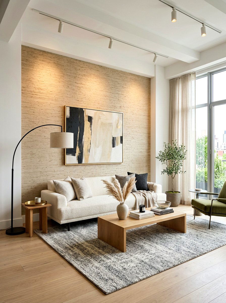 Textured Wallpaper Accent - 30 behind sofa decor ideas