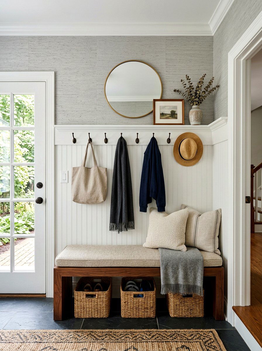 Textured Wallpaper Accents - 30 quiet luxury mudroom ideas
