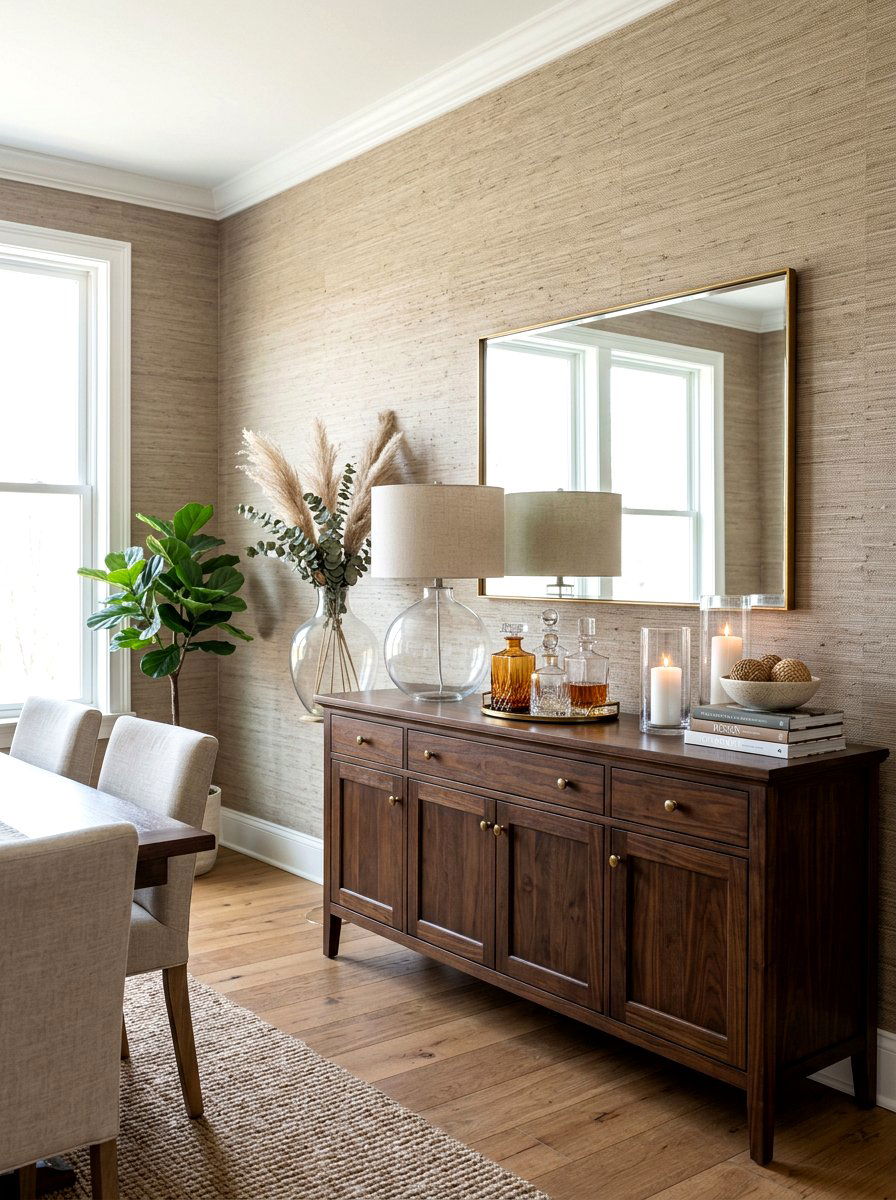 Textured Wallpaper Backdrop - 30 buffet table styling ideas