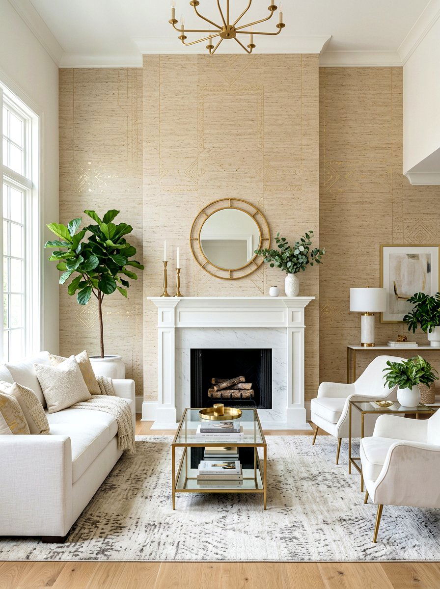 Textured Wallpaper Backdrop - 30 mantel shelf styling ideas