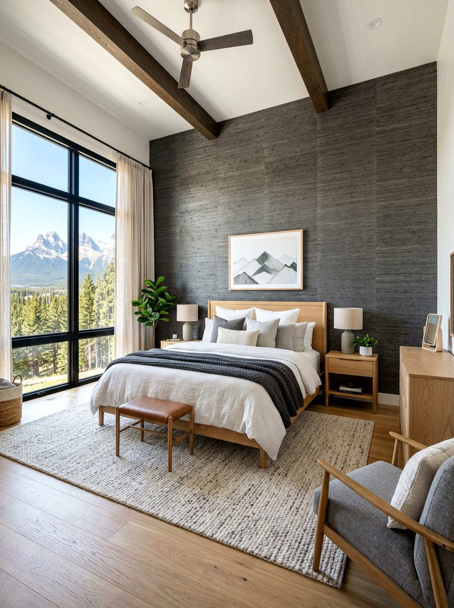 Textured Wallpaper Mountain Bedroom - 30 mountain modern bedroom ideas