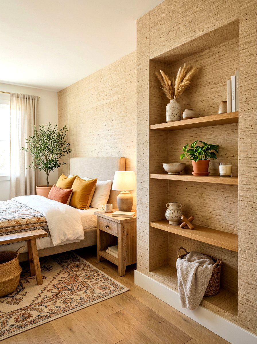 Textured Wallpaper Niche - 30 niche shelf styling ideas
