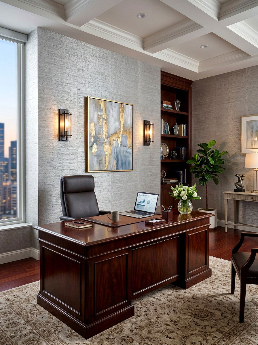 Textured Wallpaper Wall - 30 video call background office ideas