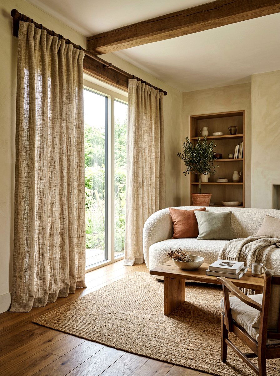 Textured Weave Curtains - 30 dramatic drapery living room ideas
